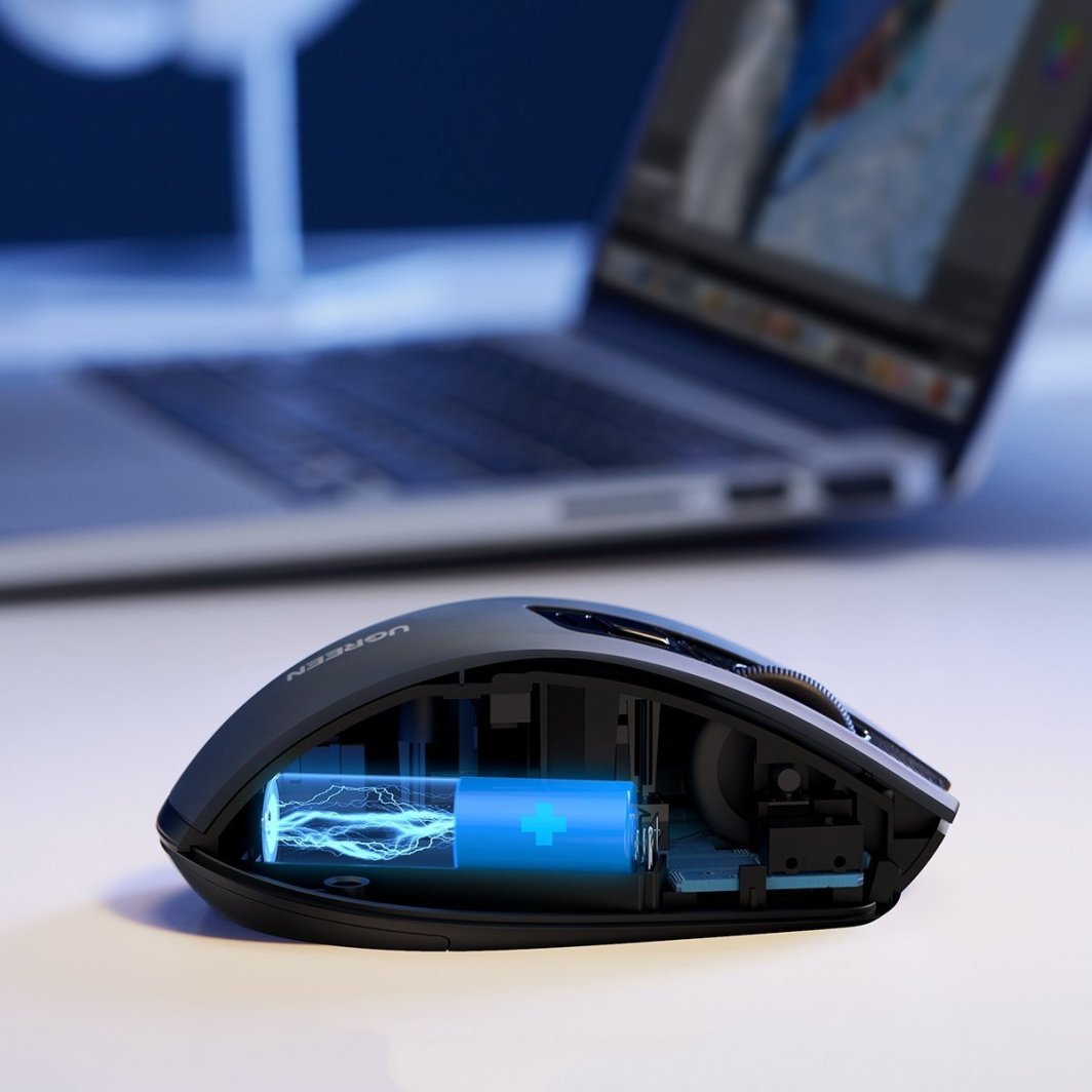 Maus pa tel UGREEN, Bluetooth dhe 2.4GHz, 4000DPI, 6 butona, i zi