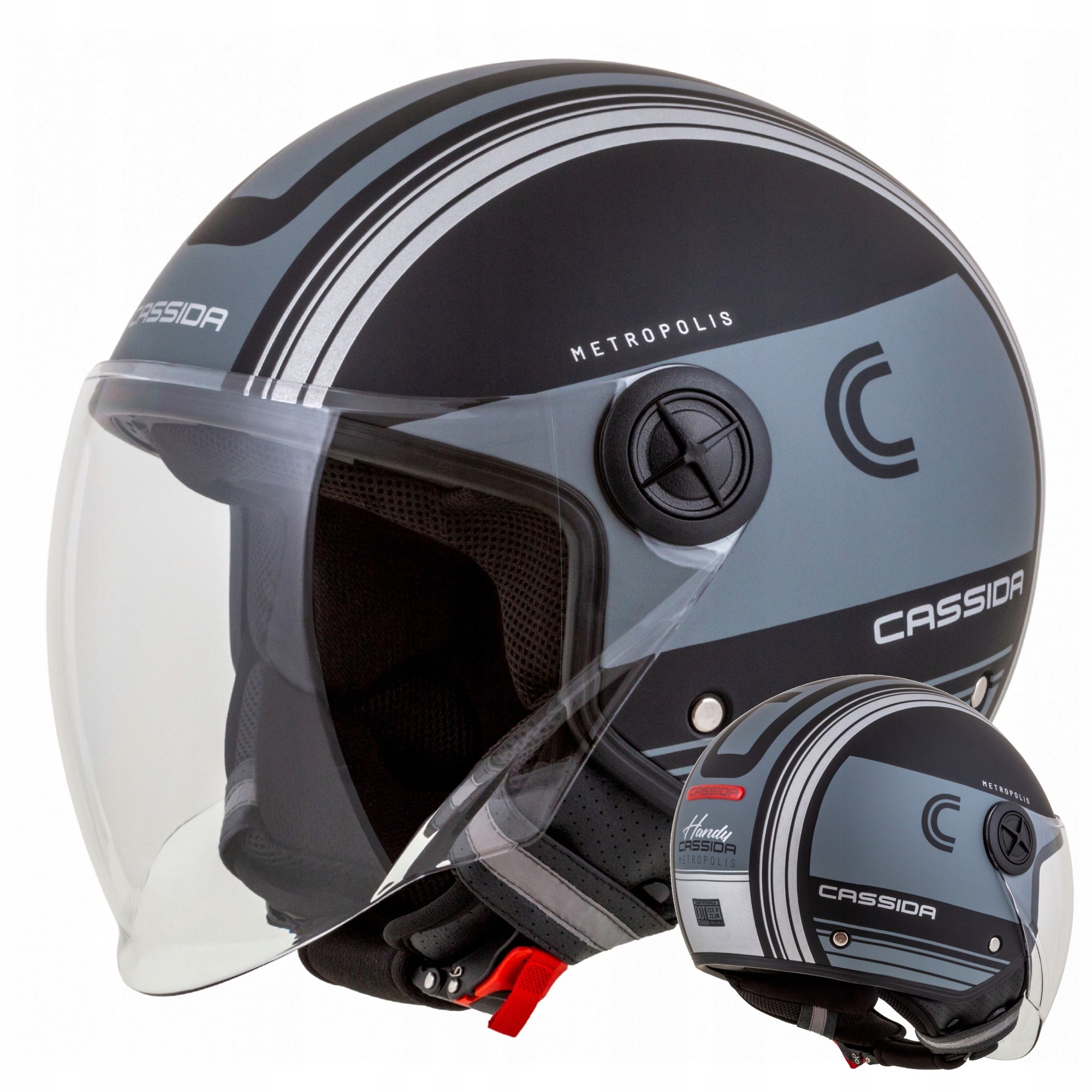 Kaskë moto Cassida Metropolis Vision, XL 60 cm, vizor i gjatë, gri bardhë zi matt