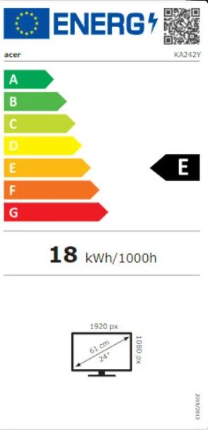 Monitor Acer, KA242Y E, 23,8", IPS, FHD, i zi