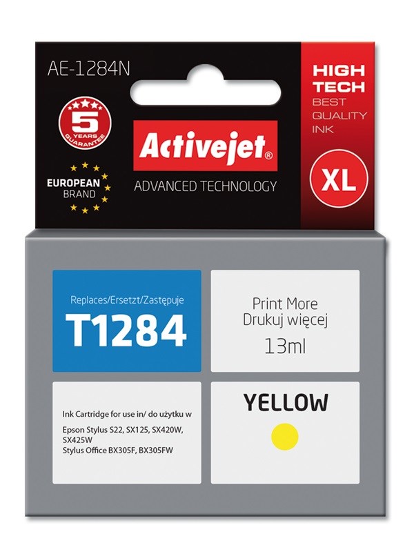 Ngjyrë për printer Activejet AE-1284N (zëvendësim për Epson T1284), 13 ml, e verdhë