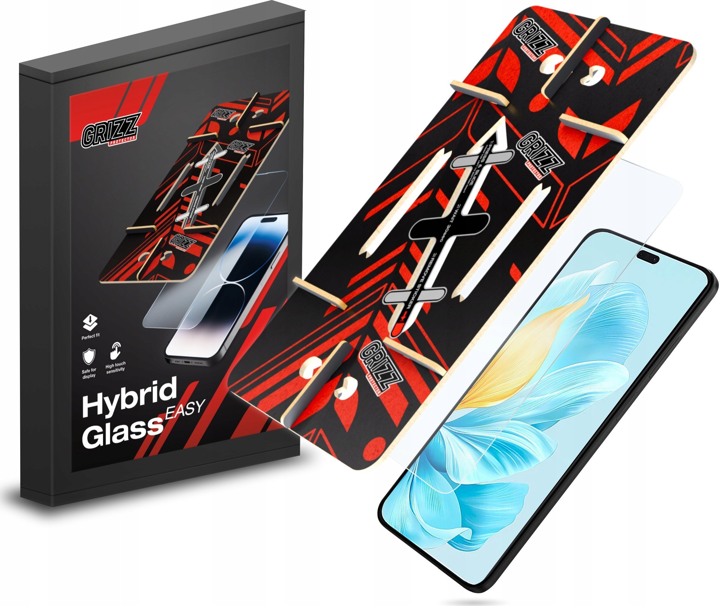 Xham mbrojtës hibrid GrizzGlass HybridGlass Easy për Honor 200 Lite, transparencë e lartë, aplikim i lehtë