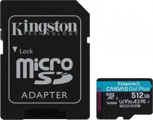 Kartë MicroSDXC Kingston Canvas Go! Plus, 512 GB, Class 10, UHS-I/U3, A2, V30, 170MB/s, e zezë