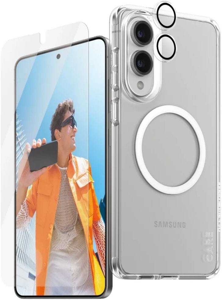 Заштитен сет CARE by PanzerGlass Flagship 3in1 за Samsung Galaxy S25 Edge, футрола заштитно стакло за леќи