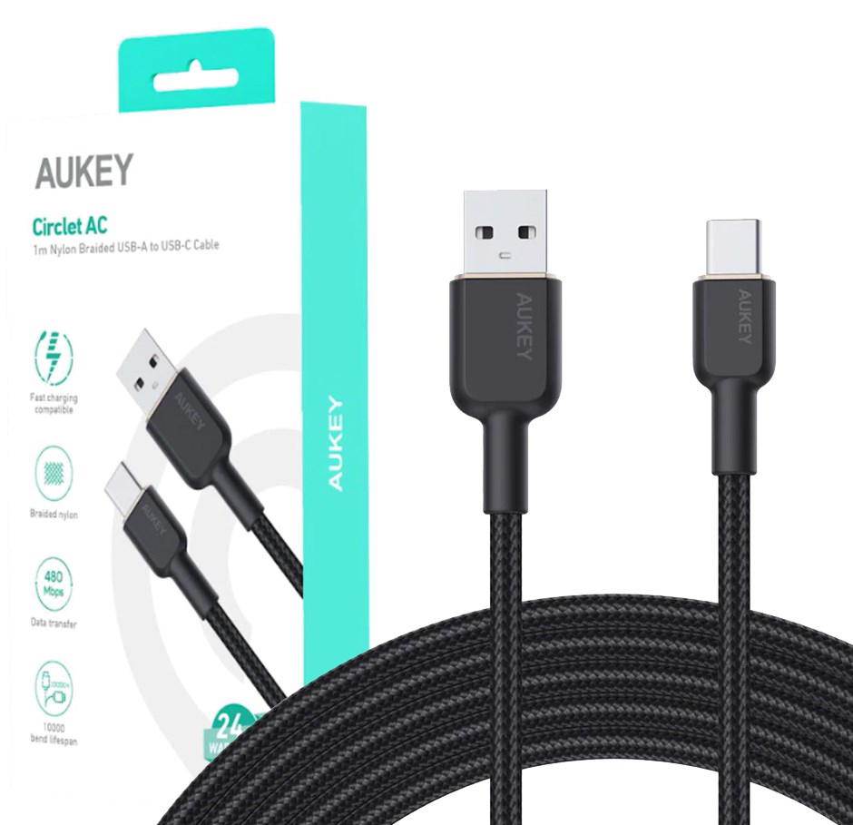 Kabllo Aukey, USB-A / USB C, 1 m, e zezë