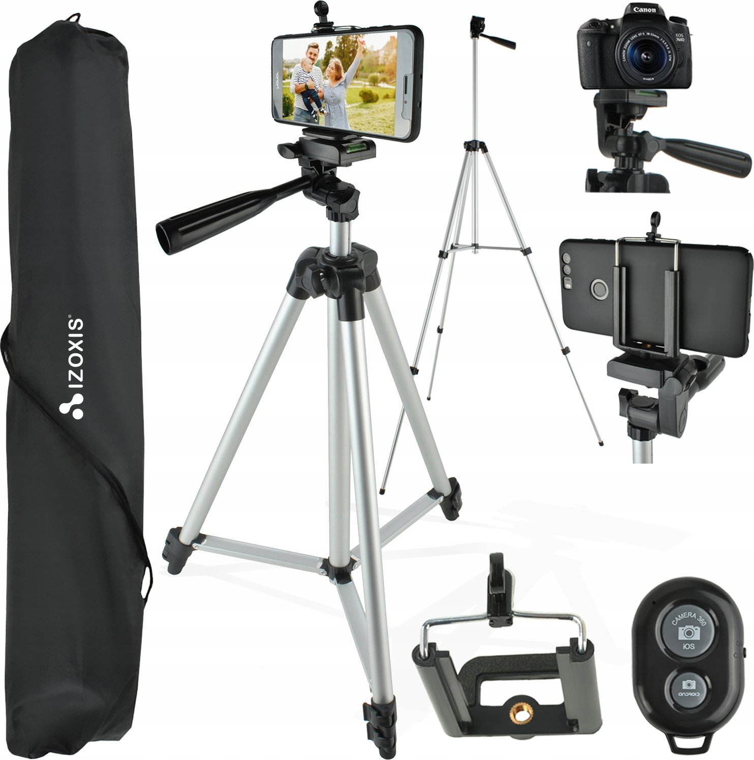 Tripod fotografik Izoxis Tripod, 45 133cm, telekomandë Bluetooth, i zi