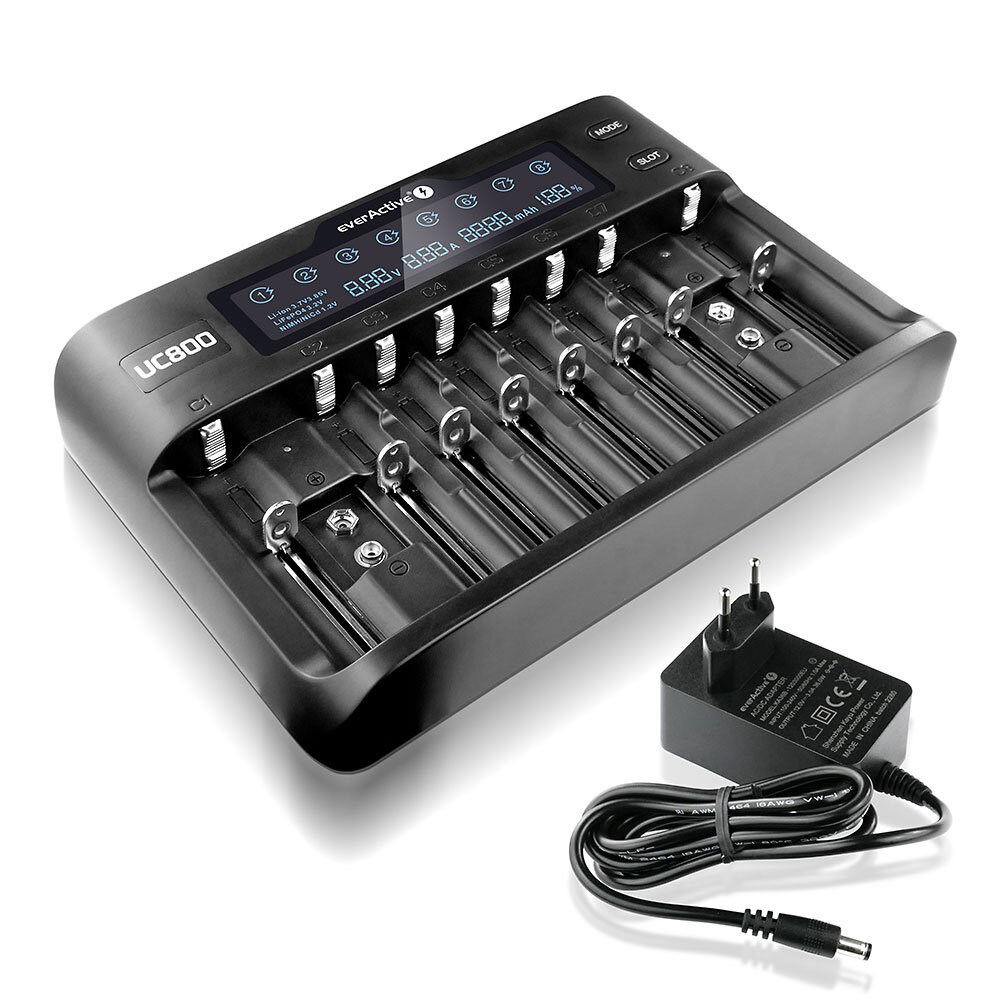 Karikues universal baterish everActive UC-800, 10 kanale, ekran LED, i zi