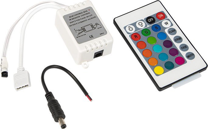 Kontrollor RGB LED HQ, telekomandë IR 24 butona, për shirita LED, i bardhë