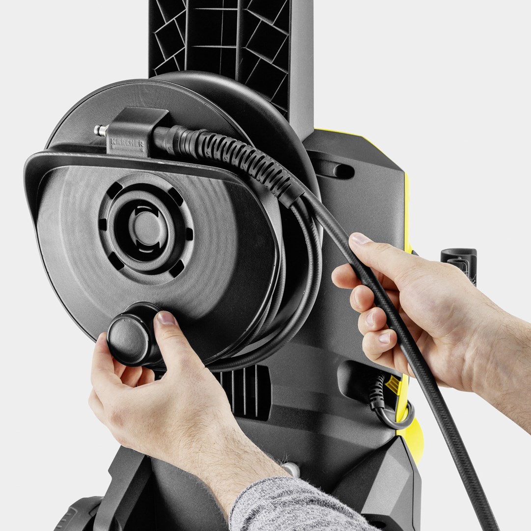 Pastrues me presion i lartë Karcher K 5 WCM Premium, motor me ftohje me ujë, bobinë për zorrë, i verdhë