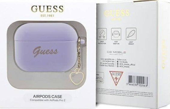 Mbulesë Guess Heart Charm GUAP2LSCHSU për Apple AirPods Pro 2, silikon, vjollcë