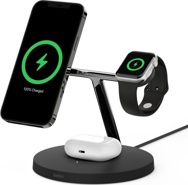 Karikues wireless Belkin BoostCharge Pro, USB, për smartphone kufje dhe smartwatch, i zi