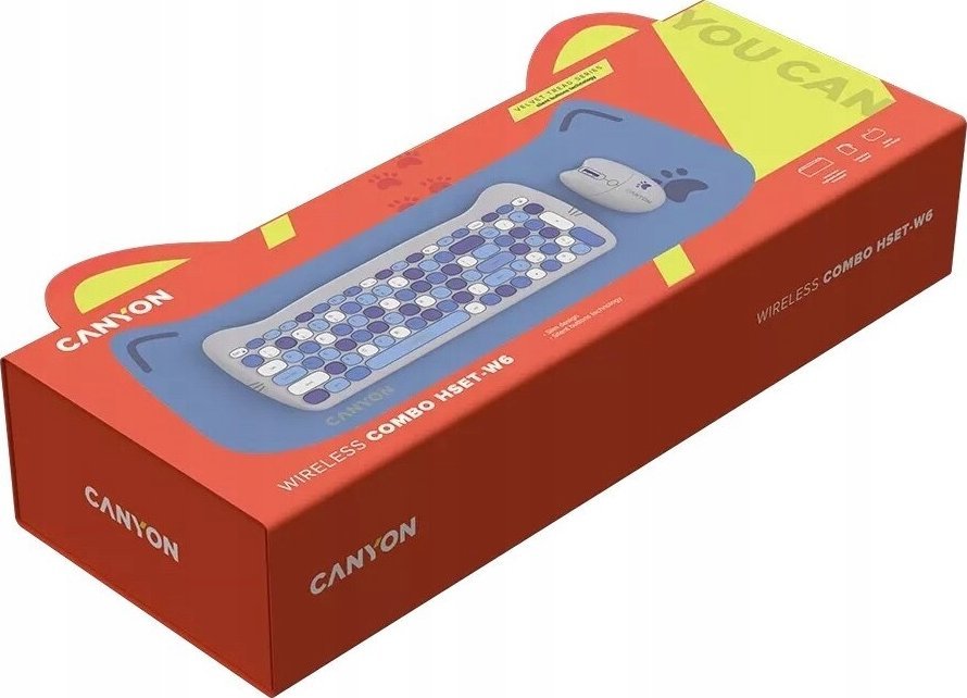 Set tastierë dhe mi wireless Canyon HSET-W6 Silent Kitty Edition, komplet me mousepad, blu