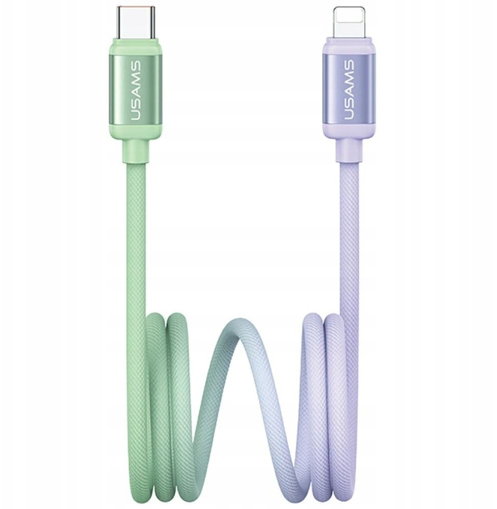 Kabllo USB Usams Bicolor Series SJ757, USB C në Lightning, 1.2m, 30W, jeshile vjollcë