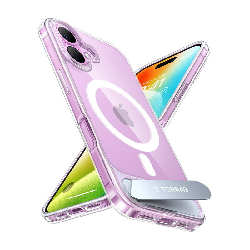 Mbështjellës telefoni Torras Pstand Series për iPhone 16, MagSafe, me stand, transparent