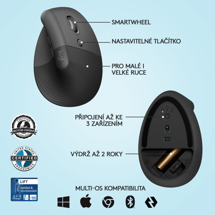 Maus wireless Logitech Lift, grafit
