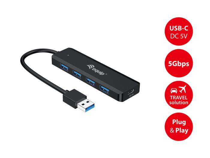 Hub USB Equip 4 Port, USB 3.2 Gen 1, me adapter USB C, i zi