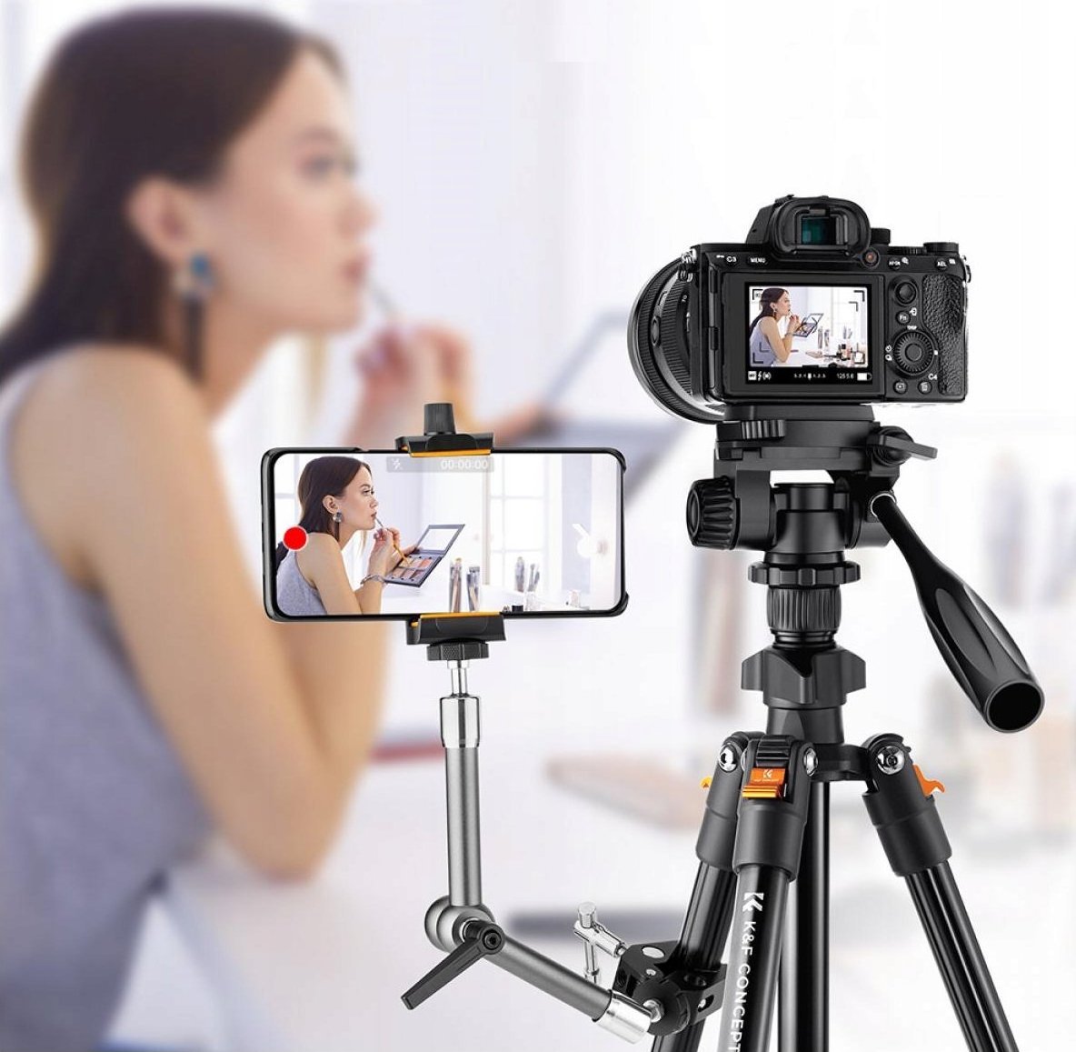 Tripod për aparat fotografik K&amp;F Concept KF09.115 K234A0, 51-162 cm, kokë panoramike 360°, i zi