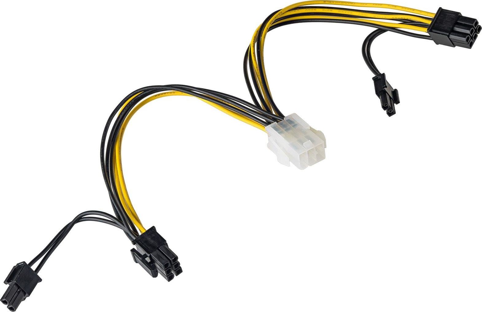Kabllo e brendshme energjie Akyga AK-CA-55, adaptor PCI-E 6 në 2x 6+2 pin, e verdhë