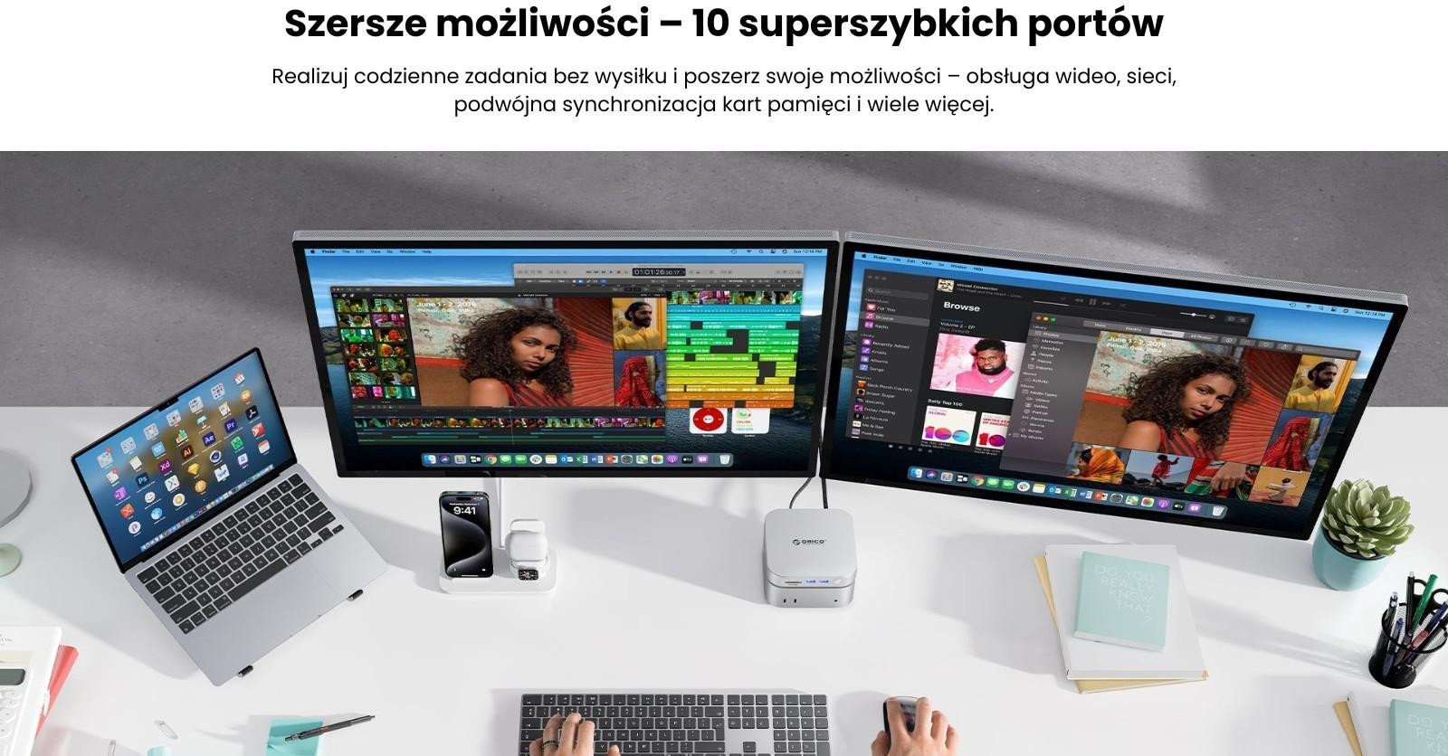 Docking station Orico MiniLink M49P për Mac Mini M4, USB C 10 Gbps, M.2 NVMe SSD, metalik