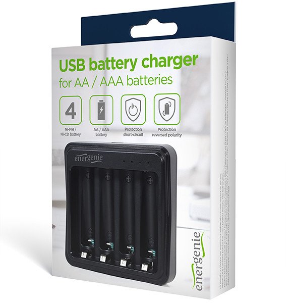 Karikues baterish Energenie USB Battery Charger, për AA dhe AAA, 4 slote, i zi