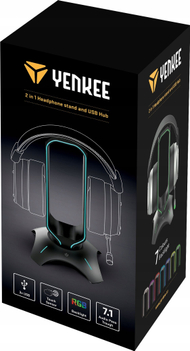 Носач за слушалки Yenkee YHB 3003 Tower, USB хаб, црн