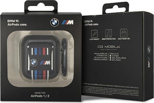 Навлака BMW BMA222SWTK за AirPods 1/2, TPU, дизајн со повеќебојни линии, црна