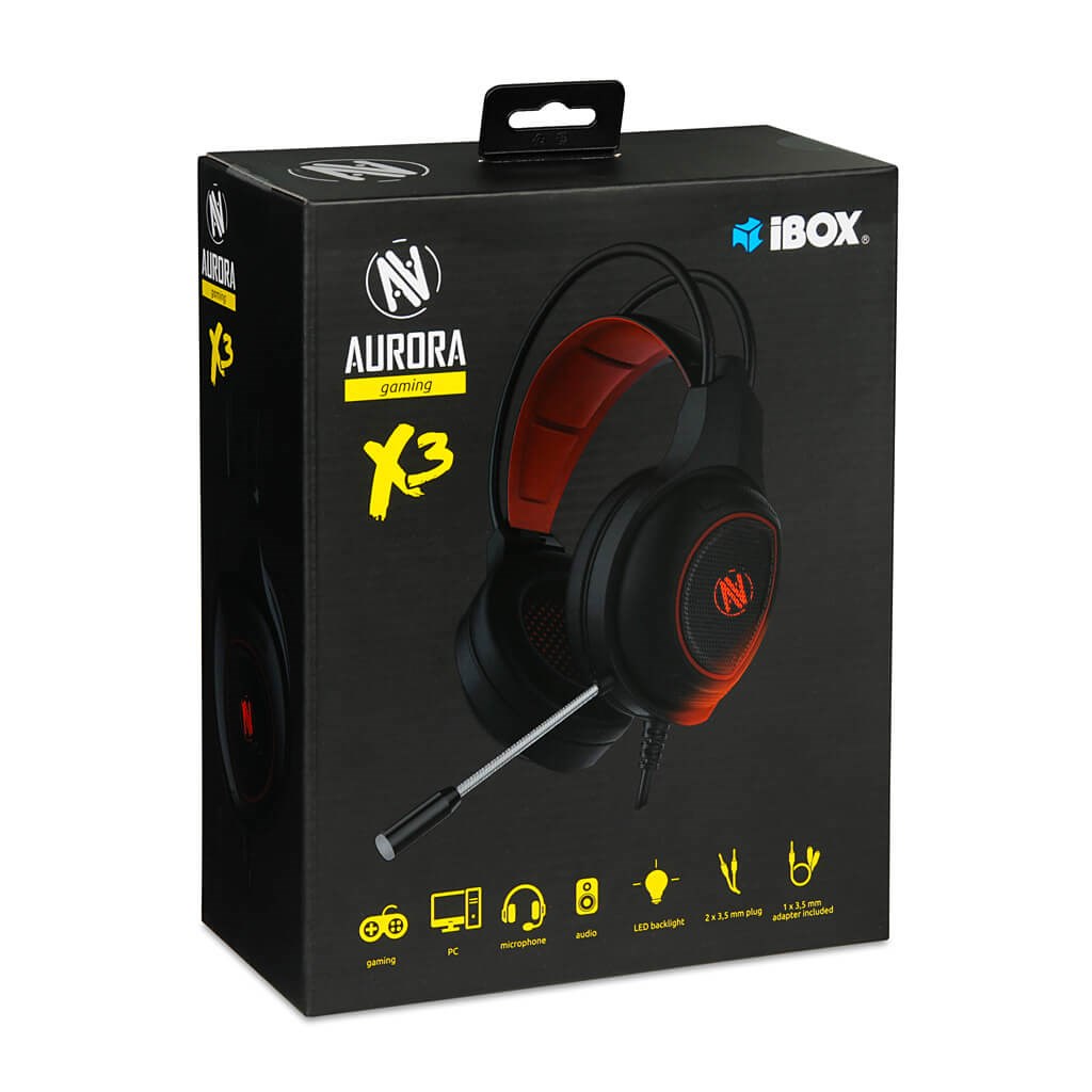 Kufje iBOX X3 GAMING HEADPHONES, 2 m, me kabllo, të zeza / të kuqe