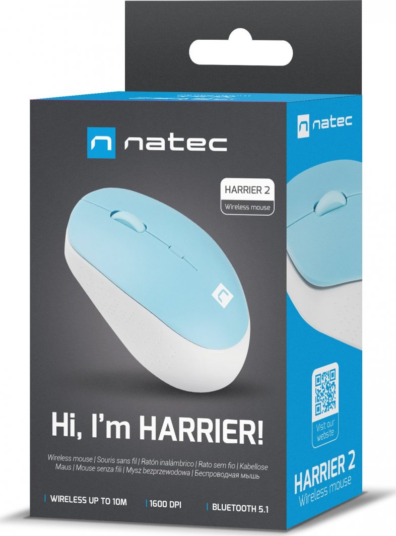 Maus Natec Harrier, wireless, Bluetooth, i bardhë dhe i kaltërt
