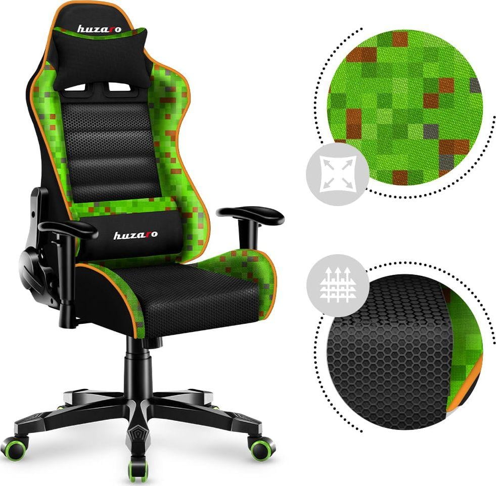 Karrige gaming HZ-Ranger 6.0 Pixel Mesh, për fëmijë, me jastëk lumbal, e zezë e gjelbër
