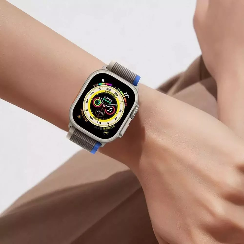 Rrip ore Apple Tech-Protect Nylon, për Watch 4 5 6 7 8, mbyllje Velcro, gri me blu