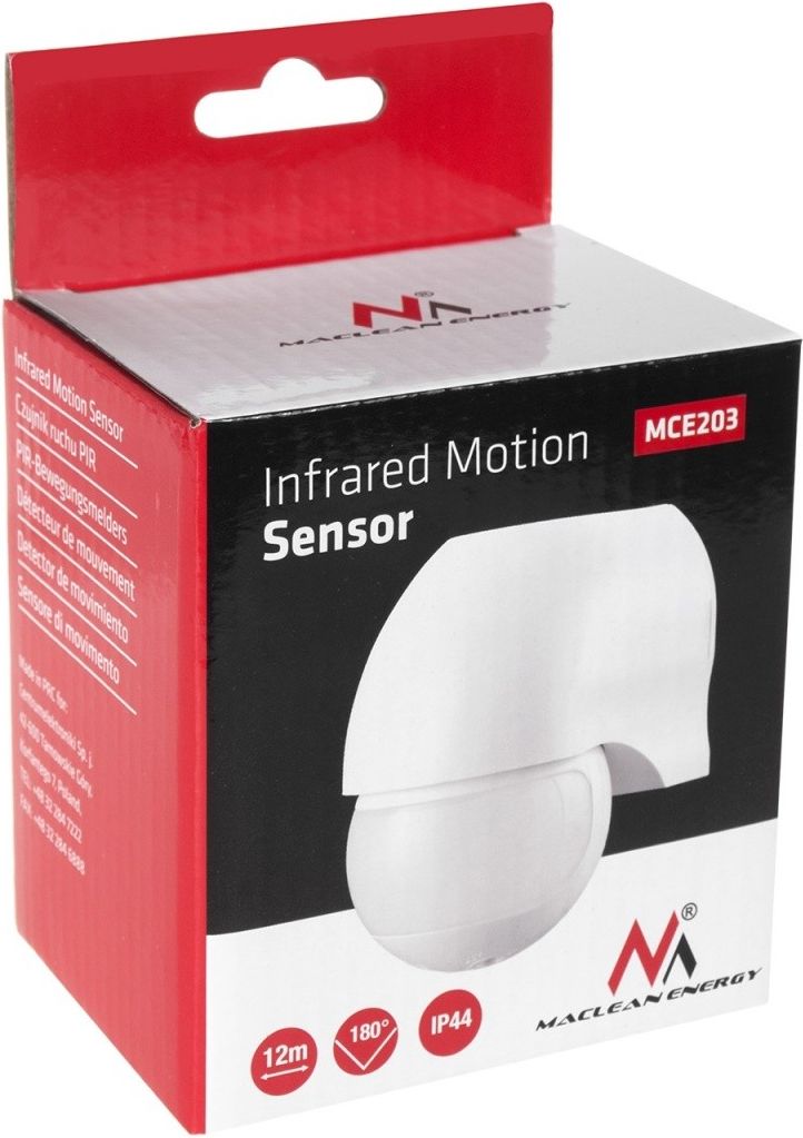 Senzor lëvizjeje Maclean MCE203, infra të kuq, kënd 180°, i bardhë