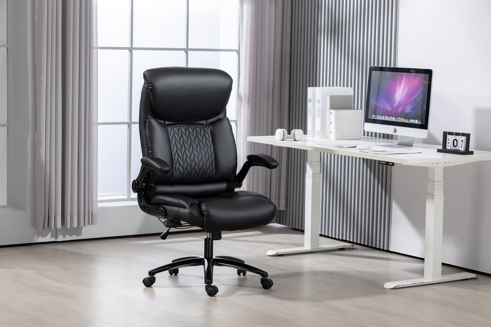 Karrige zyre Activejet YK7406-1, lëkurë dhe tekstil, e zezë