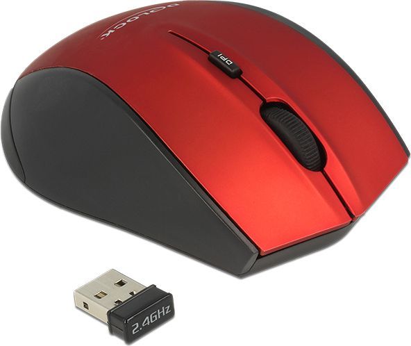 Maus Delock 12493, wireless, USB, i zi dhe i kuq