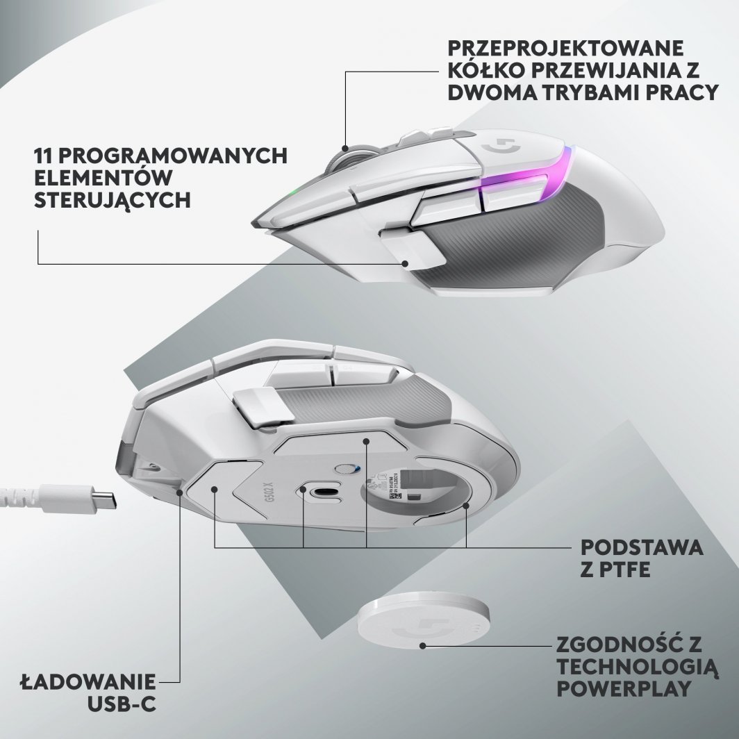 Maus Logitech G502 X Plus, i bardhë