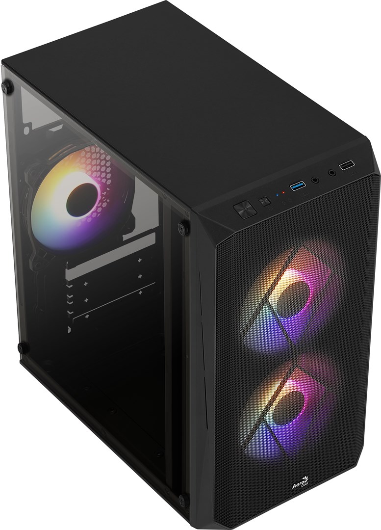 Kuti kompjuteri Aerocool CS-107 FRGB, mini tower, panel akrilik, e zezë