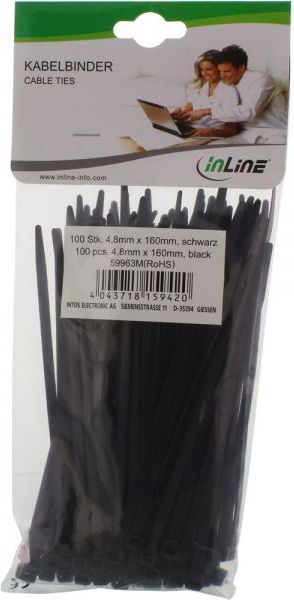 Organizues për kabllo InLine, 160 mm, 4.8 mm, 100 copë, të zeza