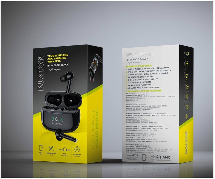 Dëgjuese BUXTON BTW 8800 ANC, të zeza