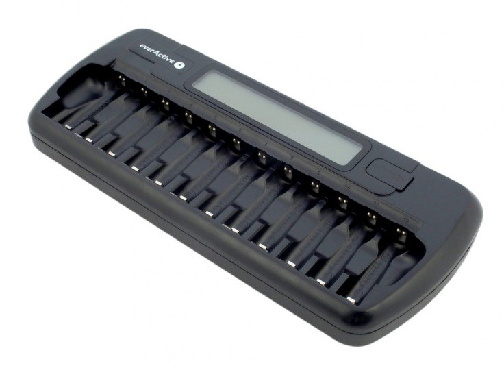 Karikues baterish EverActive NC-1200, 12 slote AA AAA, ekran LCD, i zi