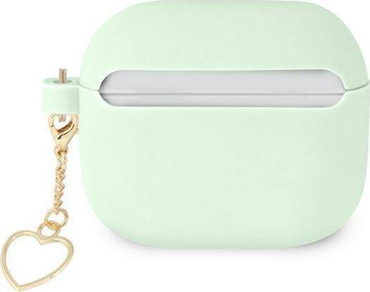 Kuti mbrojtëse Guess Silicone Charm Heart Collection për AirPods 3, silikon, me varëse dekorative, e gjelbër