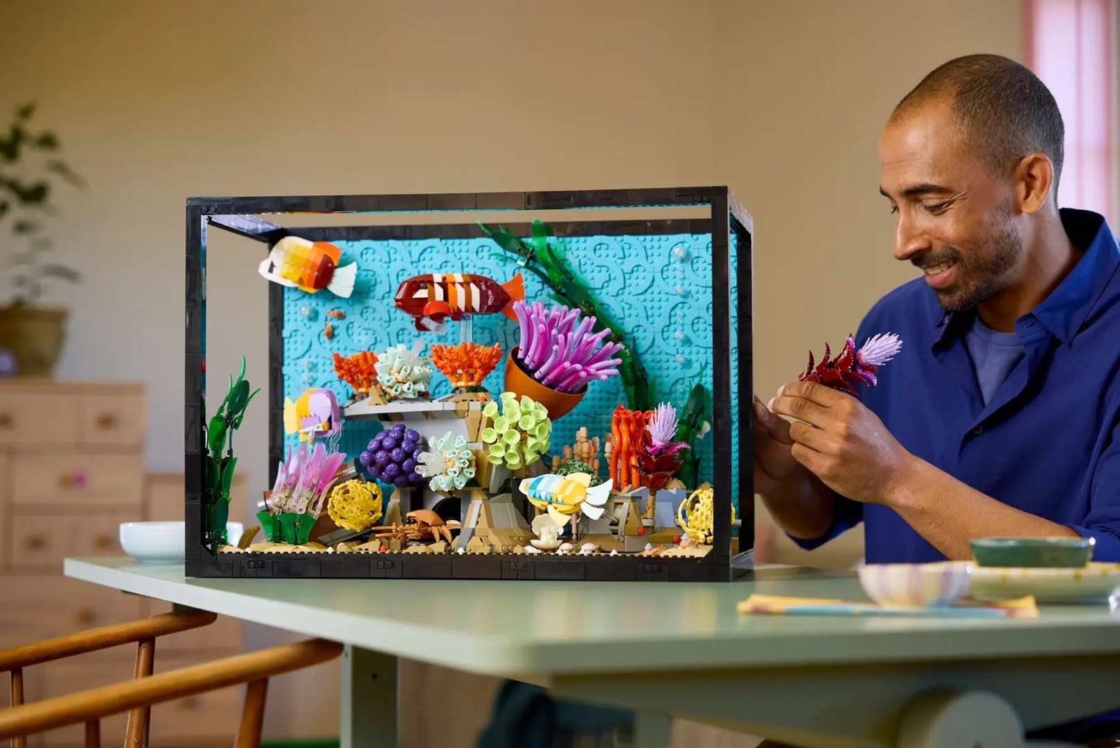 Set ndërtimi dekorativ Tropical Aquarium, model akuarium tropikal, shumëngjyrësh