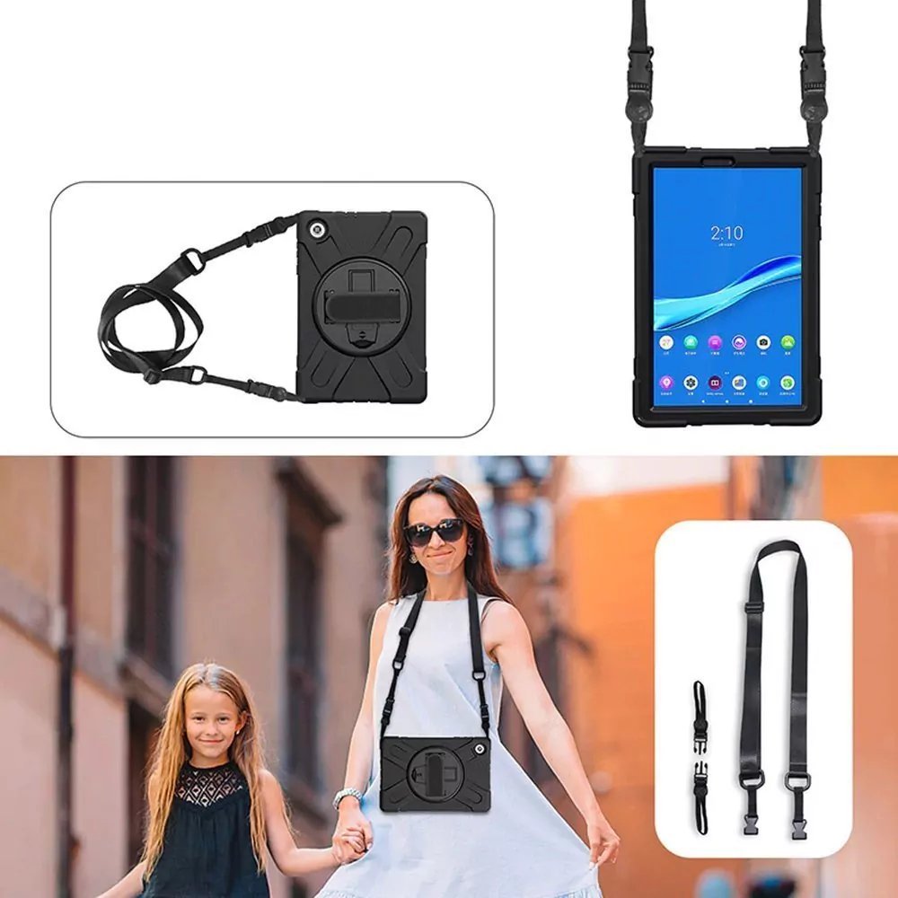 Futrollë tablet Strado Armor Case për Lenovo Tab M10 TB-X306X X306F, me rrip dhe mbajtës rrotullues, e zezë
