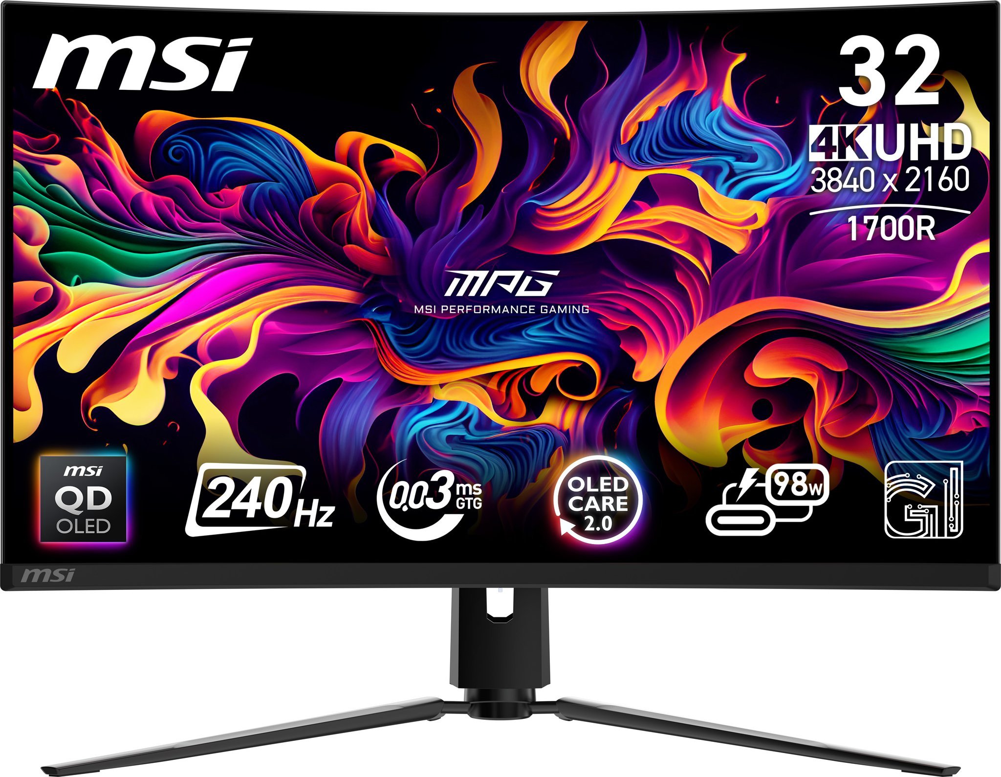 Monitor gaming MSI MPG 321CURXDE, 31.5" i lakuar, 4K 240Hz, QD OLED, i zi