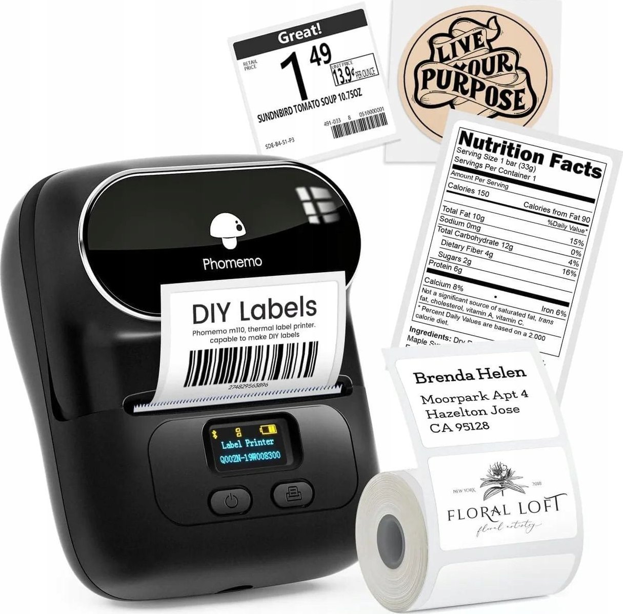 Printer termik etiketash Phomemo M110, Bluetooth, Android iOS, i bardhë
