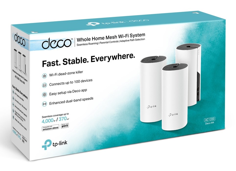 Sistem mesh Wi-Fi TP-Link Deco M4, AC1200, set 3 copë, i bardhë