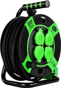 Zgjatues energjie me bobinë REV 0010215412, 25 m, 4 presa, i zi