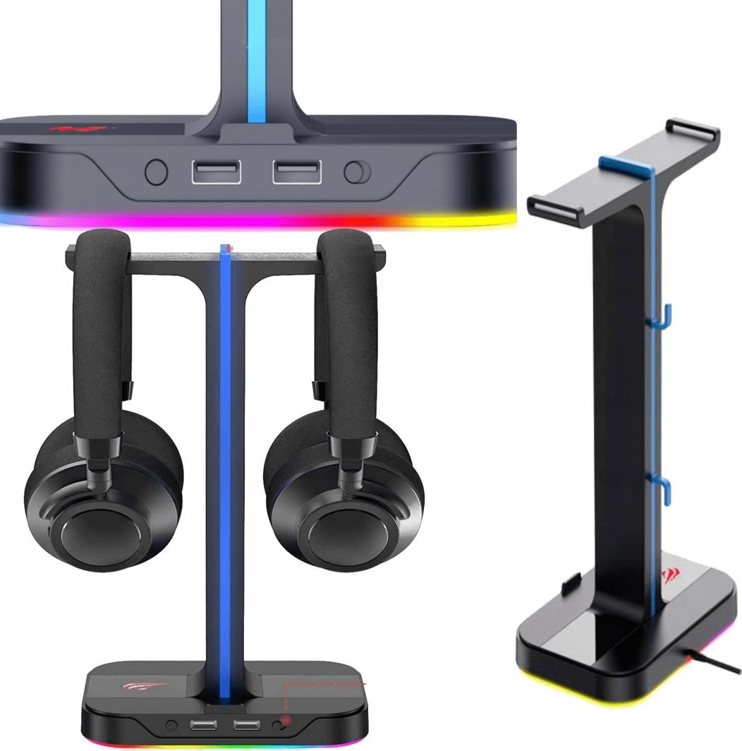 Држач за слушалки Havit, RGB, метал, Црна