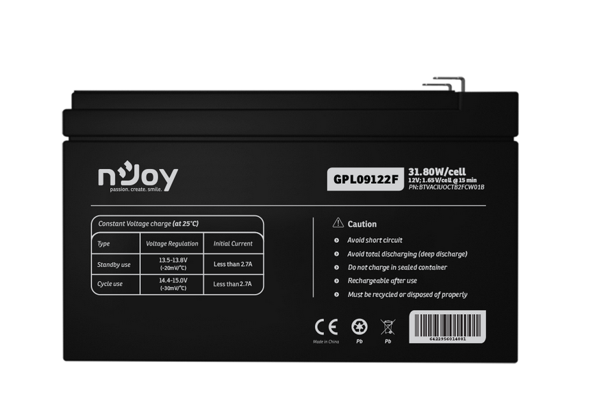 Bateri UPS nJoy GPL09122F, 12V, 9Ah, terminale F2