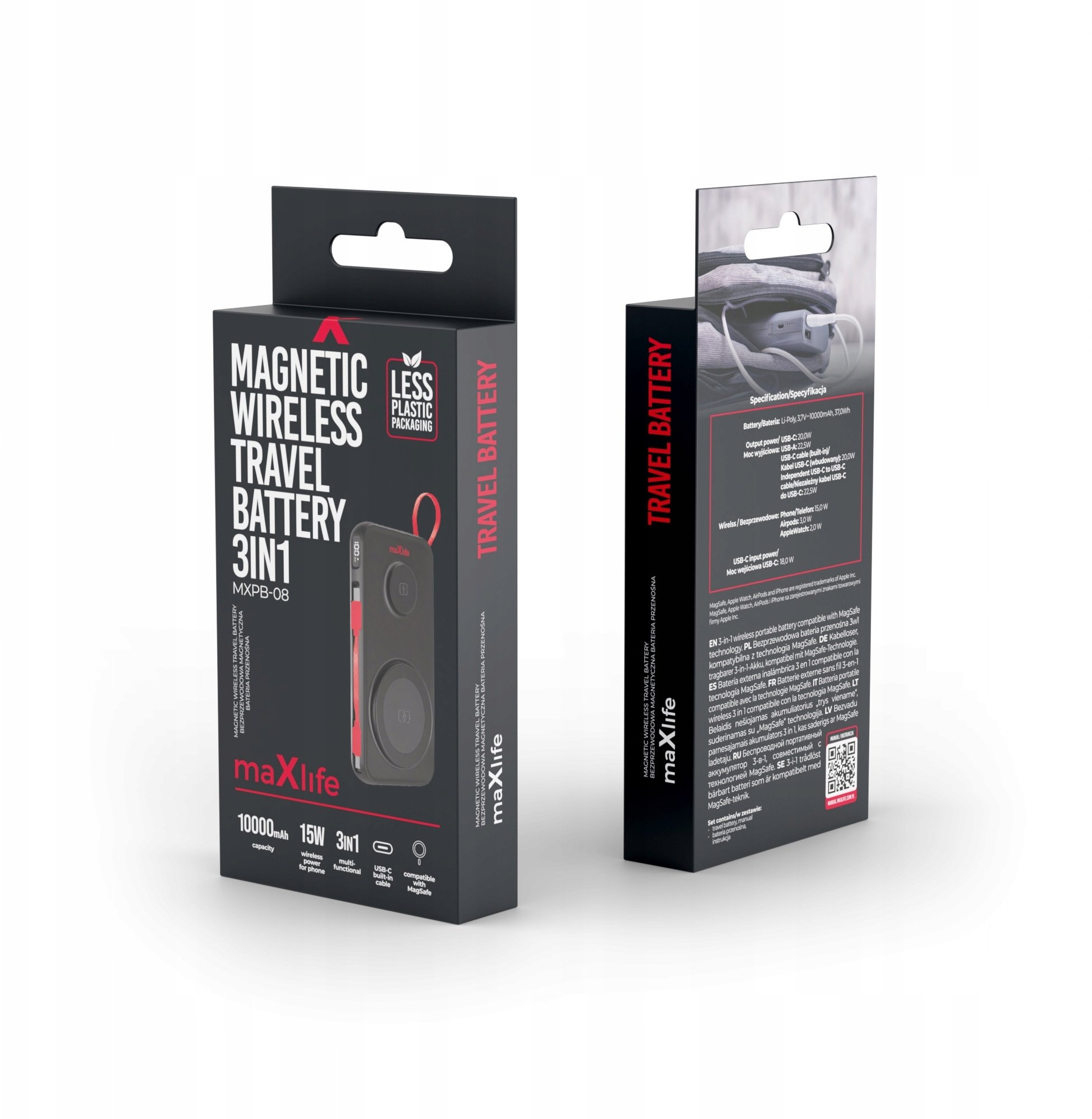 Karikues portativ Maxlife MXPB-08, 10000mAh, wireless magnetik, i zi