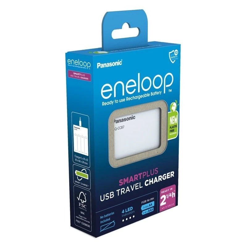 Karikues baterish Panasonic Eneloop BQ-CC87, USB, për AA dhe AAA, i bardhë
