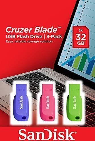 USB SanDisk Cruzer Blade, 32GB, set 3 copë, e zezë me të kuqe