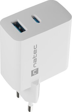 Karikues Natec Ribera GaN NUC-2142, 45W, 1x USB A 1x USB C, i bardhë
